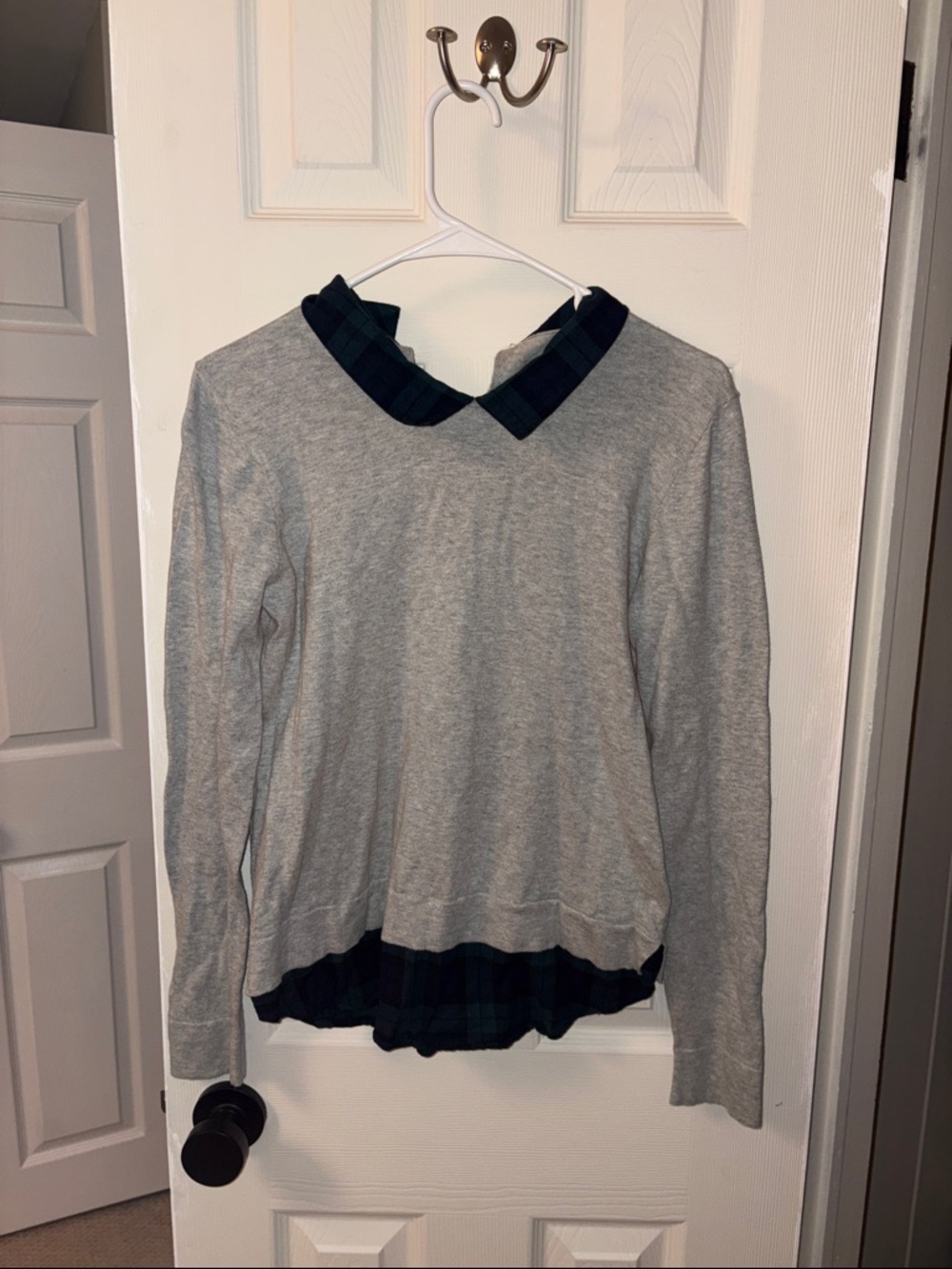 Gray Layered Sweater with Plaid Collar